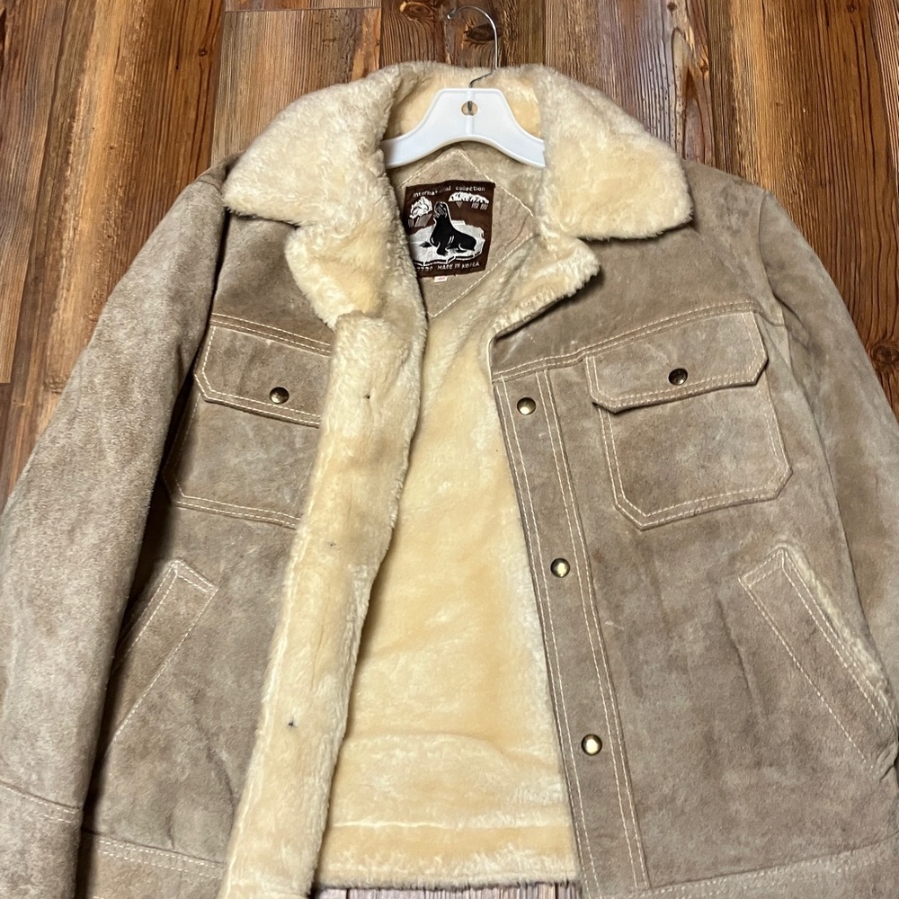 Men's genuine leather jacket  in Tan and Cream